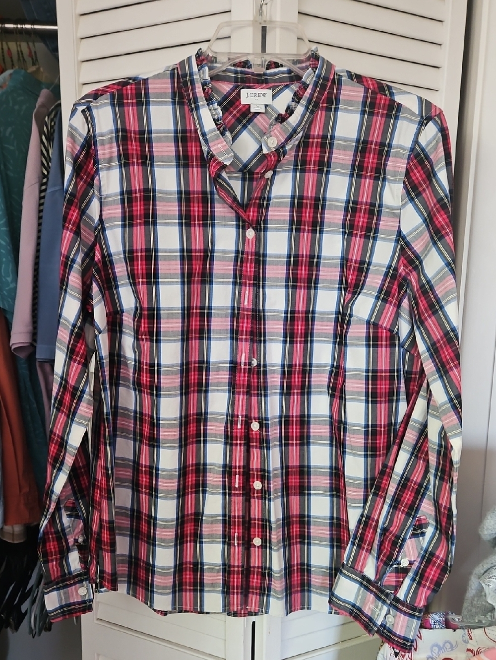 Plaid Blouse-Ruffle Detail